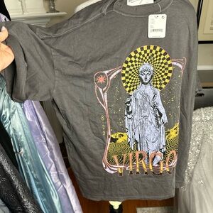 Free People Virgo Graphic Tee in Charcoal with Yellow and Pink Accents